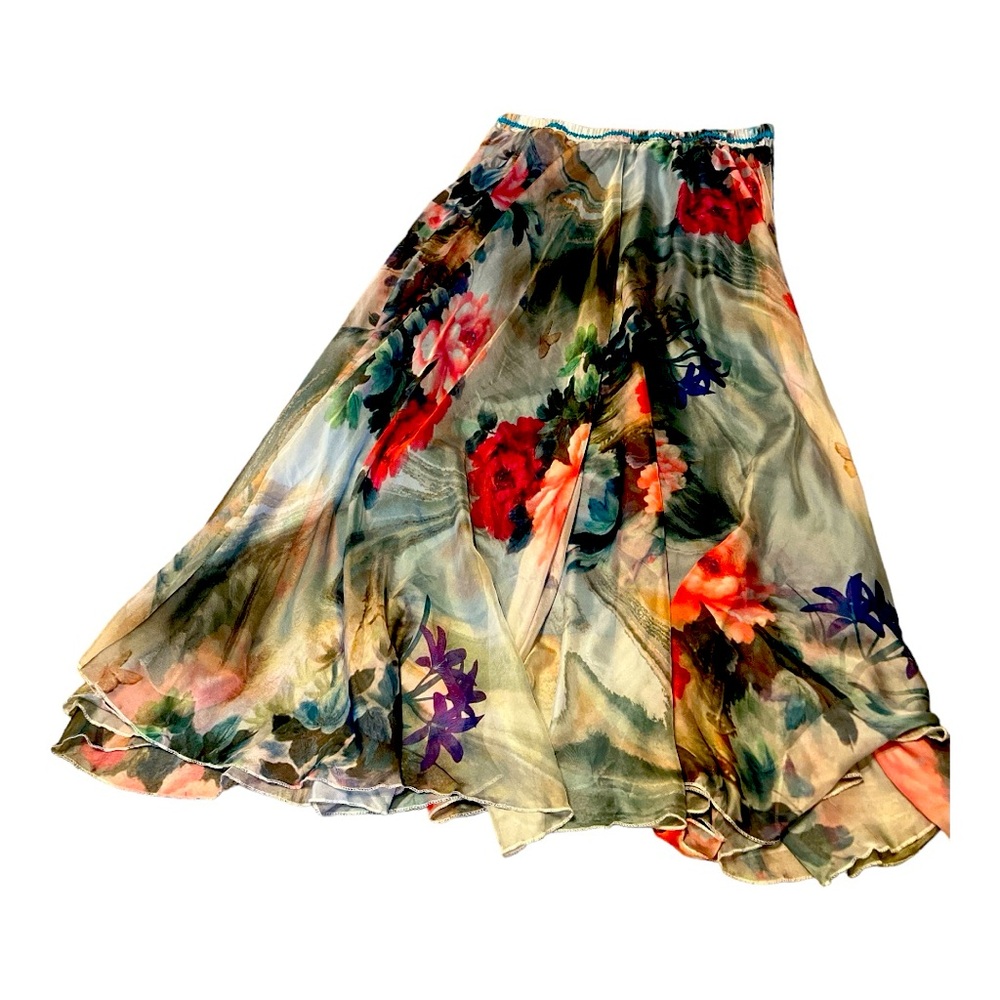 Blue and Purple Asymmetrical A-Line Midi Skirt